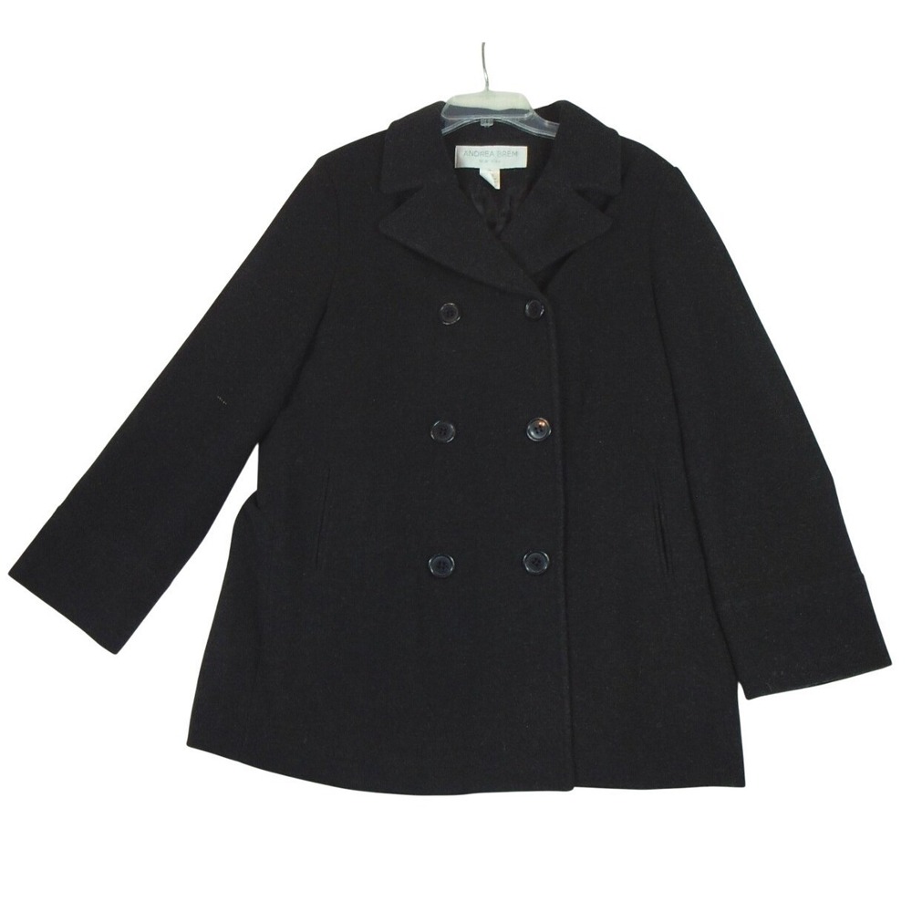Andrea Brem Women's Black Wool Blend Coat Double‎ Breasted Size 1X